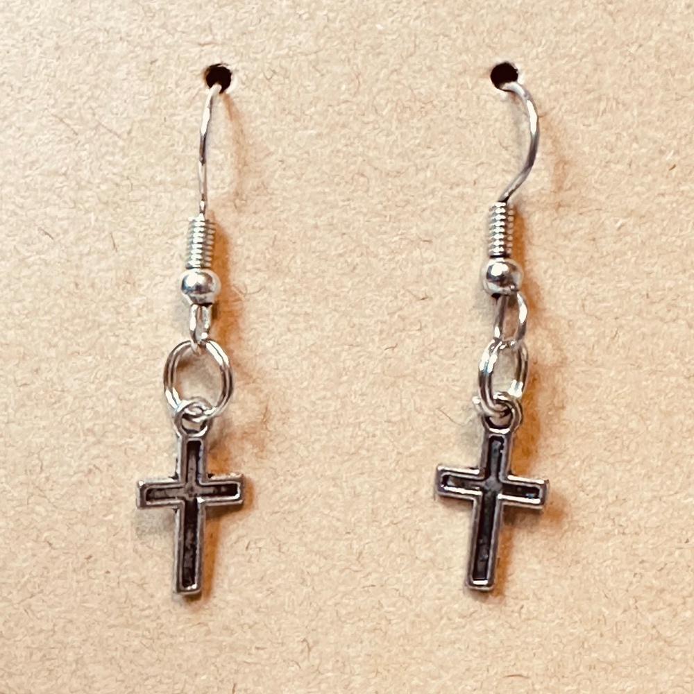 Classic Cross Earrings Stainless Steel Dangle Minimalist Faith Earrings 1-1/2”